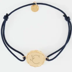 Sale HappyBulle Bracelet personnalisé médaille contour fleur gravée plaqué or 2 trous 18 mm