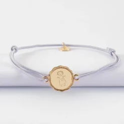 Discount HappyBulle Bracelet personnalisé médaille contour fleur gravée plaqué or 2 trous 15 mm