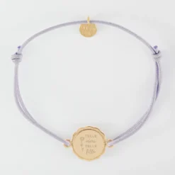 Discount HappyBulle Bracelet personnalisé médaille contour fleur gravée plaqué or 2 trous 15 mm