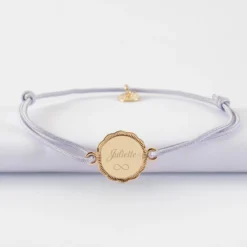 Discount HappyBulle Bracelet personnalisé médaille contour fleur gravée plaqué or 2 trous 15 mm