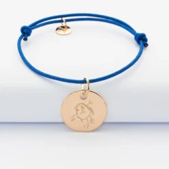 Sale HappyBulle Bracelet personnalisé médaille gravée plaqué or dormeuse 19mm Plaqué or 18k