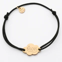 Outlet HappyBulle Bracelet personnalisé médaille gravée plaqué or nuage 2 trous 20x14 mm Plaqué or 18k
