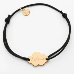 Outlet HappyBulle Bracelet personnalisé médaille gravée plaqué or nuage 2 trous 20x14 mm Plaqué or 18k