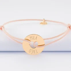 HappyBulle Bracelet personnalisé médaille gravée plaqué or cible coeur 21 mm Plaqué or 18k