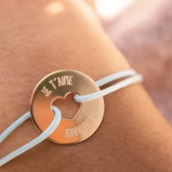 HappyBulle Bracelet personnalisé médaille gravée plaqué or cible coeur 21 mm Plaqué or 18k