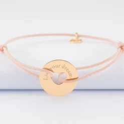 HappyBulle Bracelet personnalisé médaille gravée plaqué or cible coeur 21 mm Plaqué or 18k