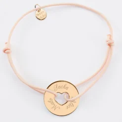 HappyBulle Bracelet personnalisé médaille gravée plaqué or cible coeur 21 mm Plaqué or 18k