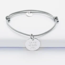 Sale HappyBulle Bracelet personnalisé médaille gravée argent dormeuse 15mm Argent rhodié 925