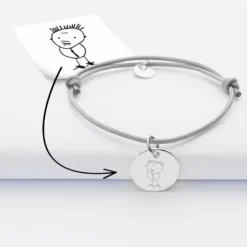 Sale HappyBulle Bracelet personnalisé médaille gravée argent dormeuse 15mm Argent rhodié 925