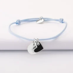 Discount HappyBulle Bracelet personnalisé médaille gravée argent 10 mm et breloque coeur email blanc 10 mm Argent rhodié 925