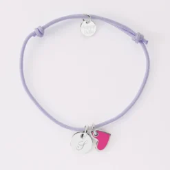 Discount HappyBulle Bracelet personnalisé médaille gravée argent 10 mm et breloque coeur email blanc 10 mm Argent rhodié 925
