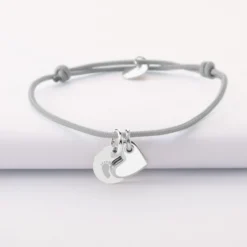 Discount HappyBulle Bracelet personnalisé médaille gravée argent 10 mm et breloque coeur email blanc 10 mm Argent rhodié 925