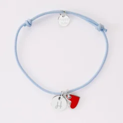 Discount HappyBulle Bracelet personnalisé médaille gravée argent 10 mm et breloque coeur email blanc 10 mm Argent rhodié 925