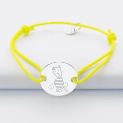 HappyBulle Bracelet personnalisé médaille gravée argent 2 trous 20mm