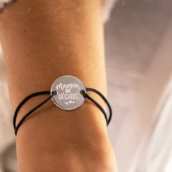 HappyBulle Bracelet personnalisé médaille gravée argent 2 trous 20mm