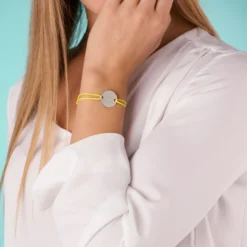 HappyBulle Bracelet personnalisé médaille gravée argent 2 trous 20mm