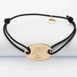 Best HappyBulle Bracelet personnalisé médaille gravée plaqué or ovale 2 trous 25x16 mm Plaqué or 18k