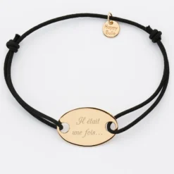Best HappyBulle Bracelet personnalisé médaille gravée plaqué or ovale 2 trous 25x16 mm Plaqué or 18k