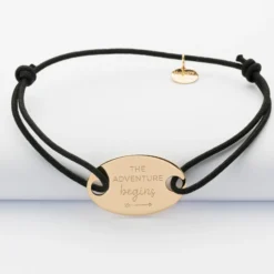 Best HappyBulle Bracelet personnalisé médaille gravée plaqué or ovale 2 trous 25x16 mm Plaqué or 18k