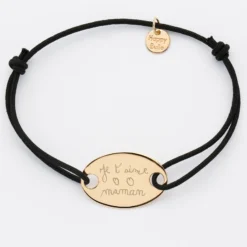 Best HappyBulle Bracelet personnalisé médaille gravée plaqué or ovale 2 trous 25x16 mm Plaqué or 18k