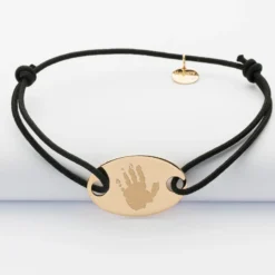 Best HappyBulle Bracelet personnalisé médaille gravée plaqué or ovale 2 trous 25x16 mm Plaqué or 18k