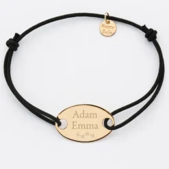 Best HappyBulle Bracelet personnalisé médaille gravée plaqué or ovale 2 trous 25x16 mm Plaqué or 18k