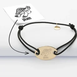 Best HappyBulle Bracelet personnalisé médaille gravée plaqué or ovale 2 trous 25x16 mm Plaqué or 18k