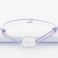 Best HappyBulle Bracelet personnalisé médaille gravée argent nuage 2 trous 20x14 mm Argent rhodié 925