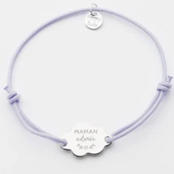 Best HappyBulle Bracelet personnalisé médaille gravée argent nuage 2 trous 20x14 mm Argent rhodié 925