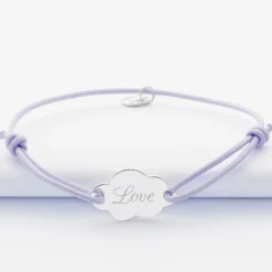 Best HappyBulle Bracelet personnalisé médaille gravée argent nuage 2 trous 20x14 mm Argent rhodié 925