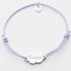 Best HappyBulle Bracelet personnalisé médaille gravée argent nuage 2 trous 20x14 mm Argent rhodié 925