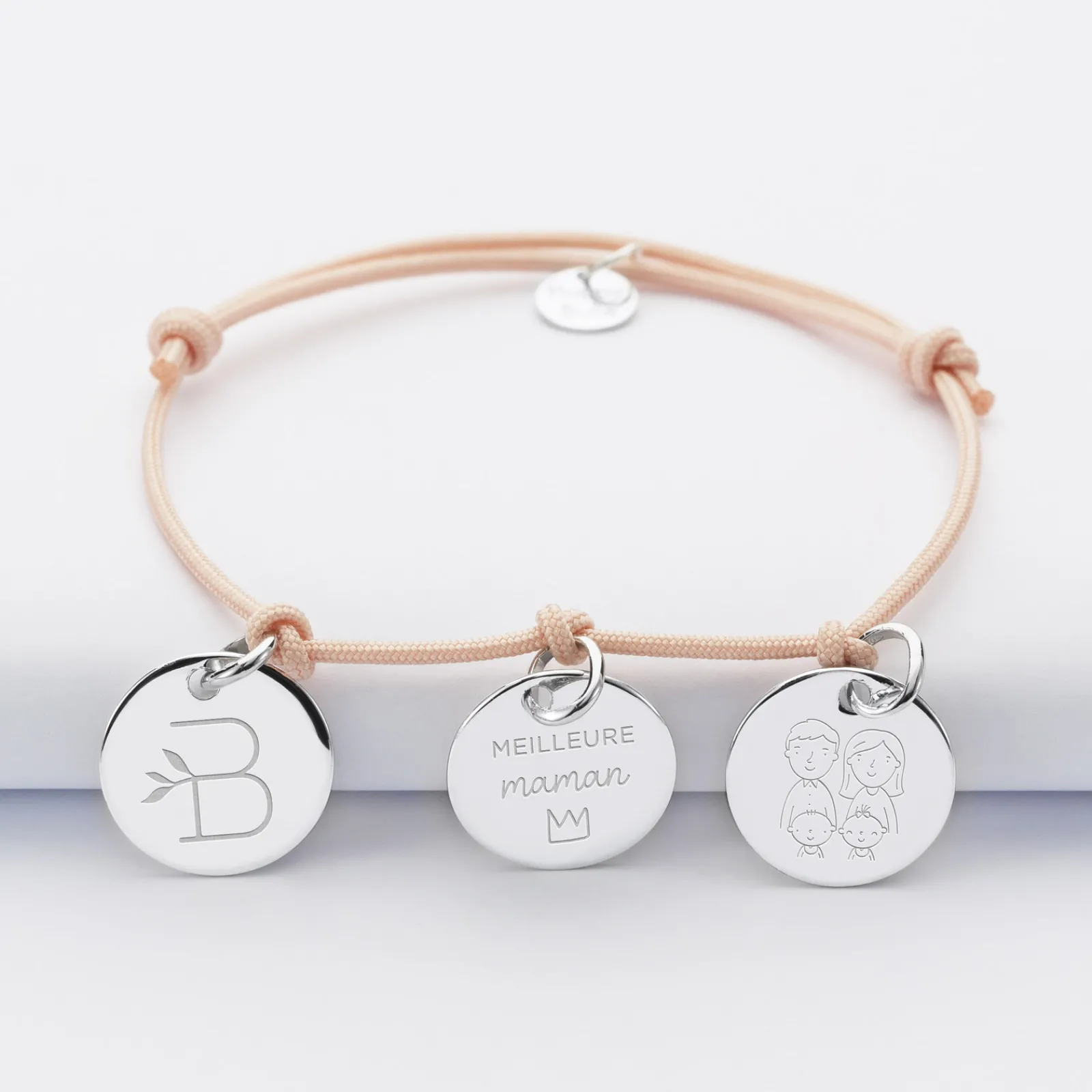 Sale HappyBulle Bracelet personnalisé 3 médailles gravées argent 15 mm