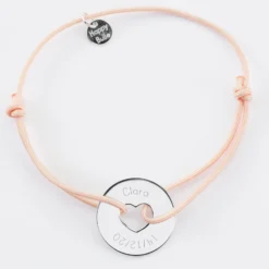 Clearance HappyBulle Bracelet personnalisé médaille gravée argent cible coeur 21 mm Argent rhodié 925