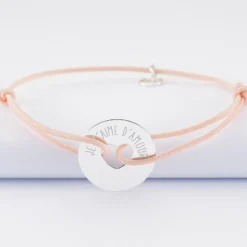 Clearance HappyBulle Bracelet personnalisé médaille gravée argent cible coeur 21 mm Argent rhodié 925