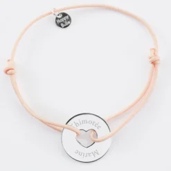 Clearance HappyBulle Bracelet personnalisé médaille gravée argent cible coeur 21 mm Argent rhodié 925