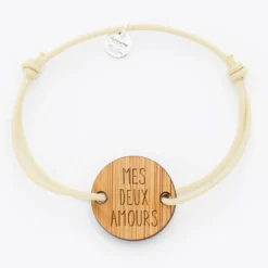 Clearance HappyBulle Bracelet personnalisé médaille gravée ronde 2 trous 21 mm Bois