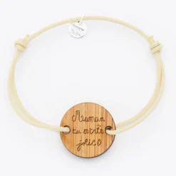 Clearance HappyBulle Bracelet personnalisé médaille gravée ronde 2 trous 21 mm Bois