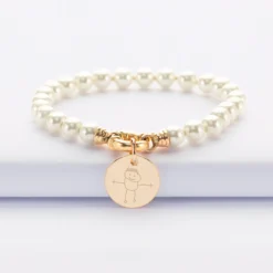 Hot HappyBulle Bracelet personnalisé perles de Majorque fermoir marin médaille gravée plaqué or 15 mm