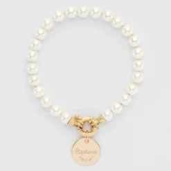 Hot HappyBulle Bracelet personnalisé perles de Majorque fermoir marin médaille gravée plaqué or 15 mm