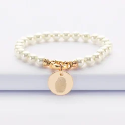 Hot HappyBulle Bracelet personnalisé perles de Majorque fermoir marin médaille gravée plaqué or 15 mm