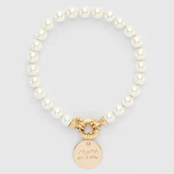 Hot HappyBulle Bracelet personnalisé perles de Majorque fermoir marin médaille gravée plaqué or 15 mm