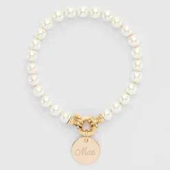 Hot HappyBulle Bracelet personnalisé perles de Majorque fermoir marin médaille gravée plaqué or 15 mm