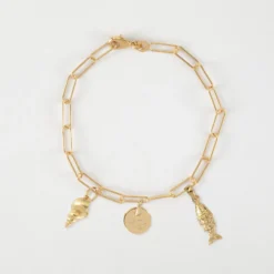 New HappyBulle Bracelet personnalisé petites mailles médaille gravée plaqué or 10 mm et breloque(s) summer - à composer Plaqué or 18k