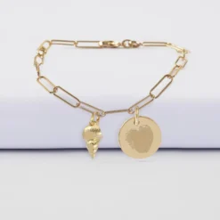 Hot HappyBulle Bracelet personnalisé petites mailles médaille gravée plaqué or 15 mm et breloque(s) summer - à composer Plaqué or 18k