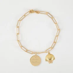 Hot HappyBulle Bracelet personnalisé petites mailles médaille gravée plaqué or 15 mm et breloque(s) summer - à composer Plaqué or 18k