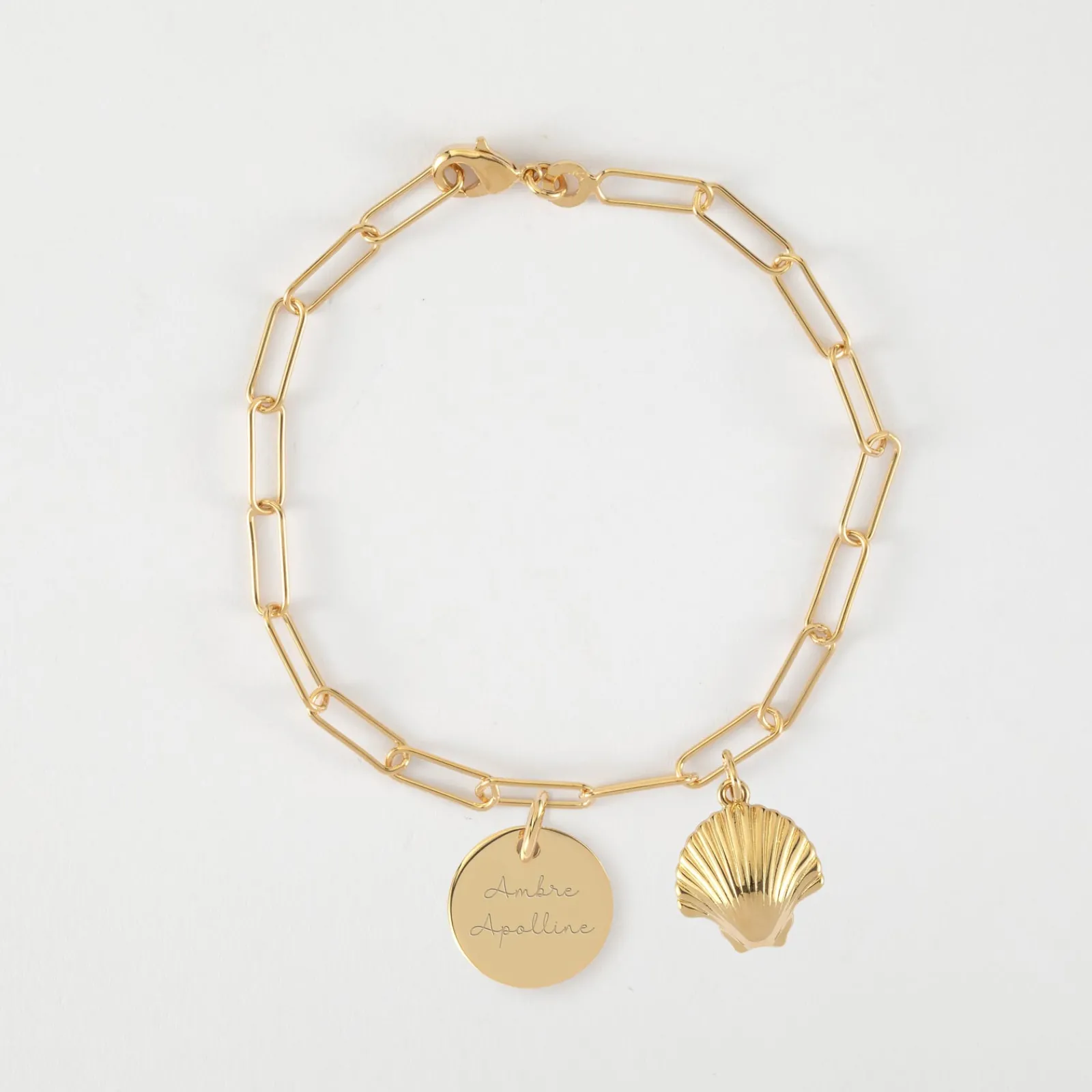 Hot HappyBulle Bracelet personnalisé petites mailles médaille gravée plaqué or 15 mm et breloque(s) summer - à composer Plaqué or 18k