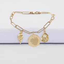 Hot HappyBulle Bracelet personnalisé petites mailles médaille gravée plaqué or 15 mm et breloque(s) summer - à composer Plaqué or 18k