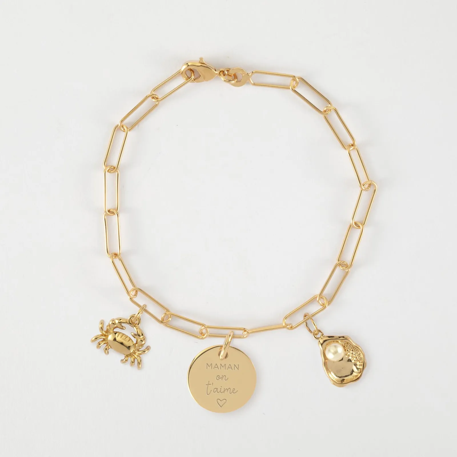 Hot HappyBulle Bracelet personnalisé petites mailles médaille gravée plaqué or 15 mm et breloque(s) summer - à composer Plaqué or 18k