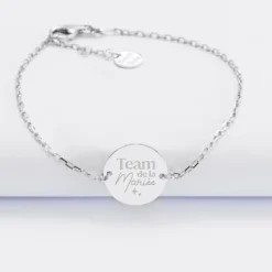 Hot HappyBulle Bracelet Témoin chaine personnalisé médaille gravée argent 2 trous 15 mm Argent rhodié 925
