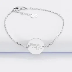 Hot HappyBulle Bracelet Témoin chaine personnalisé médaille gravée argent 2 trous 15 mm Argent rhodié 925